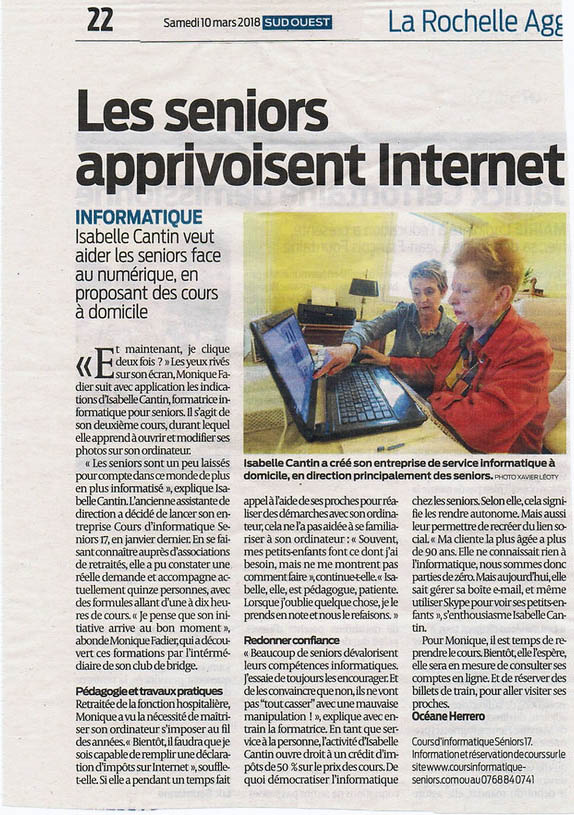 Cours d'informatique Seniors 17 dans le Sud Ouest journal